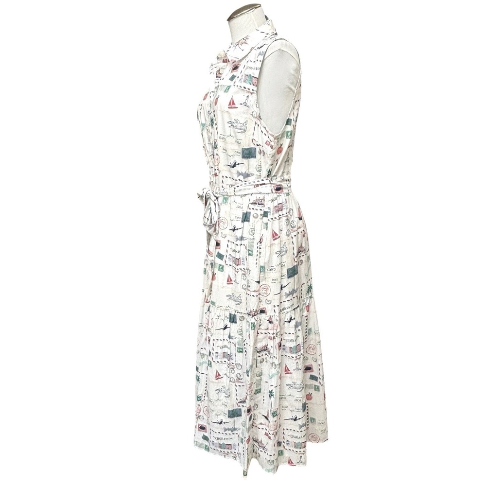 J. Crew Collared Midi Postcard Stamps Southern States Sleeveless Dress Sz 12 - Picture 8 of 16